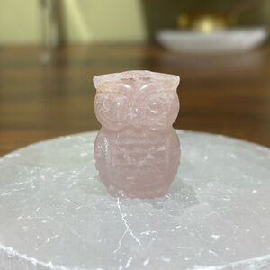 Rose quartz crystal owl carving